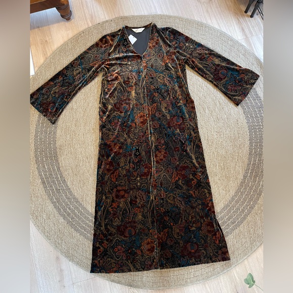 Diamond Tea Vintage Paisley Velvet Robe Housedress - Picture 2 of 11